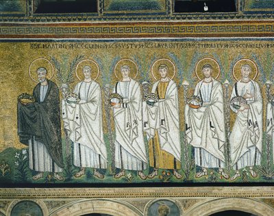 Gruppe von Heiligen und Märtyrern (Mosaik) von Byzantine School